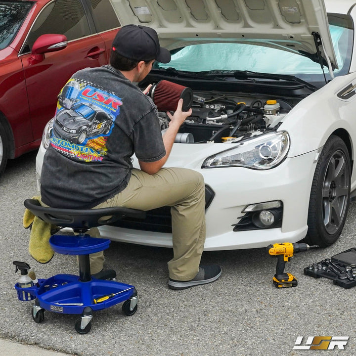 Adjustable Swivel Creeper Garage Seat with Storage Trays