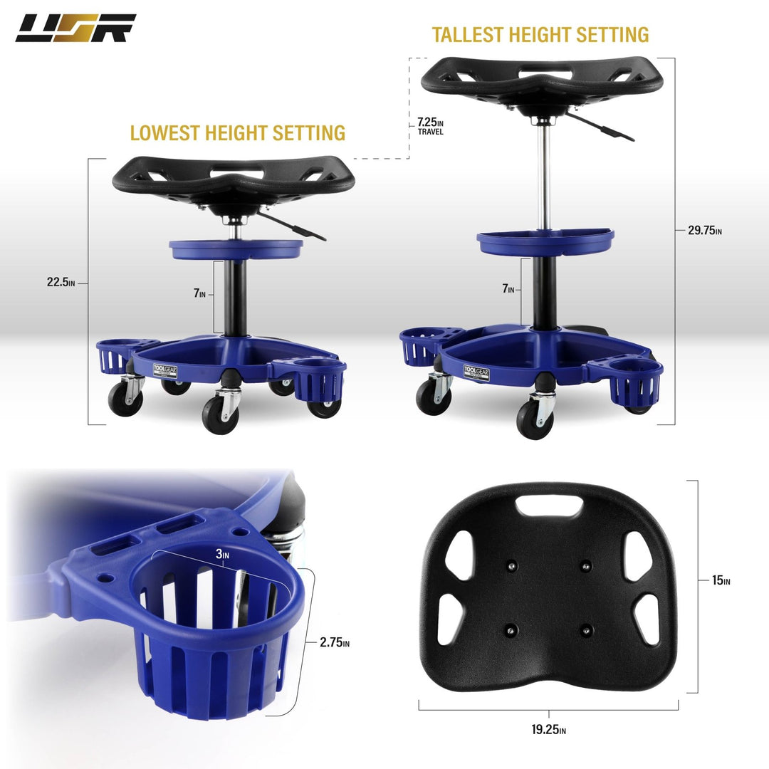 Adjustable Swivel Creeper Garage Seat with Storage Trays