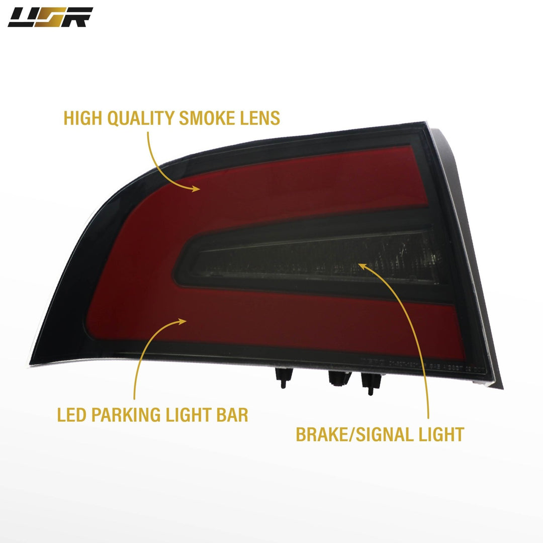 2004 - 2008 Acura TL NSX Style Black Housing Smoke Lens Red Diffuser LED Light Bar Tail Light