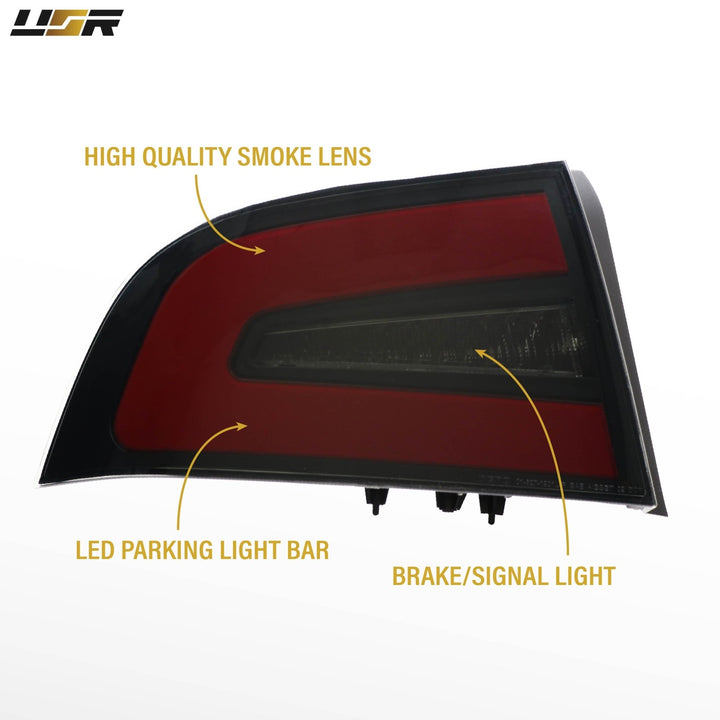 2004 - 2008 Acura TL NSX Style Black Housing Smoke Lens Red Diffuser LED Light Bar Tail Light