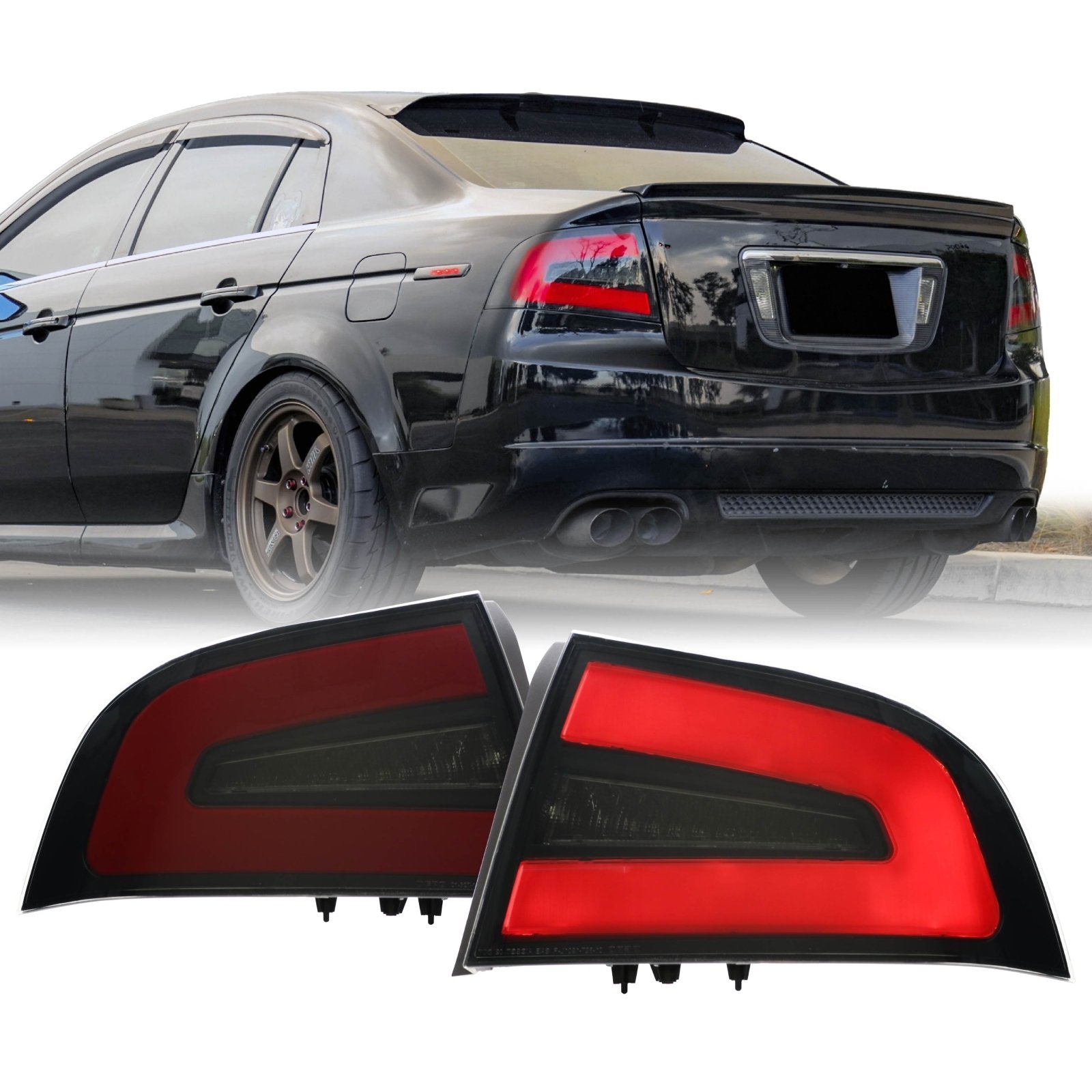2004-2008 Acura TL NSX Style Black Housing Smoke Lens Red Diffuser