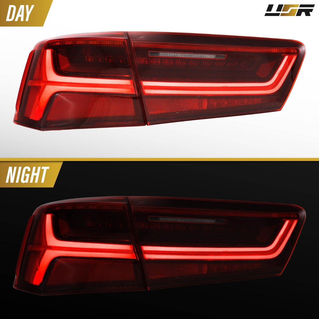 2012-2015 Audi A6/S6/C7 2016+ OEM Facelift Style Light Bar Sequential LED Signal Red/Clear or Black/Clear or Black/Smoke Rear Full LED Tail Light