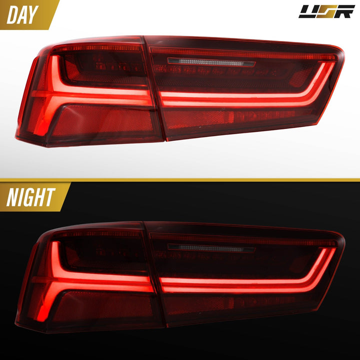 2012-2015 Audi A6/S6/C7 2016+ OEM Facelift Style Light Bar Sequential LED Signal Red/Clear or Black/Clear or Black/Smoke Rear Full LED Tail Light