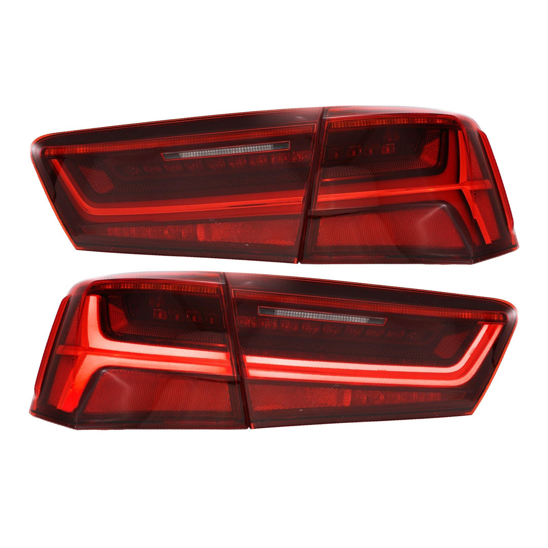 2012-2015 Audi A6/S6/C7 2016+ OEM Facelift Style Light Bar Sequential LED Signal Red/Clear or Black/Clear or Black/Smoke Rear Full LED Tail Light