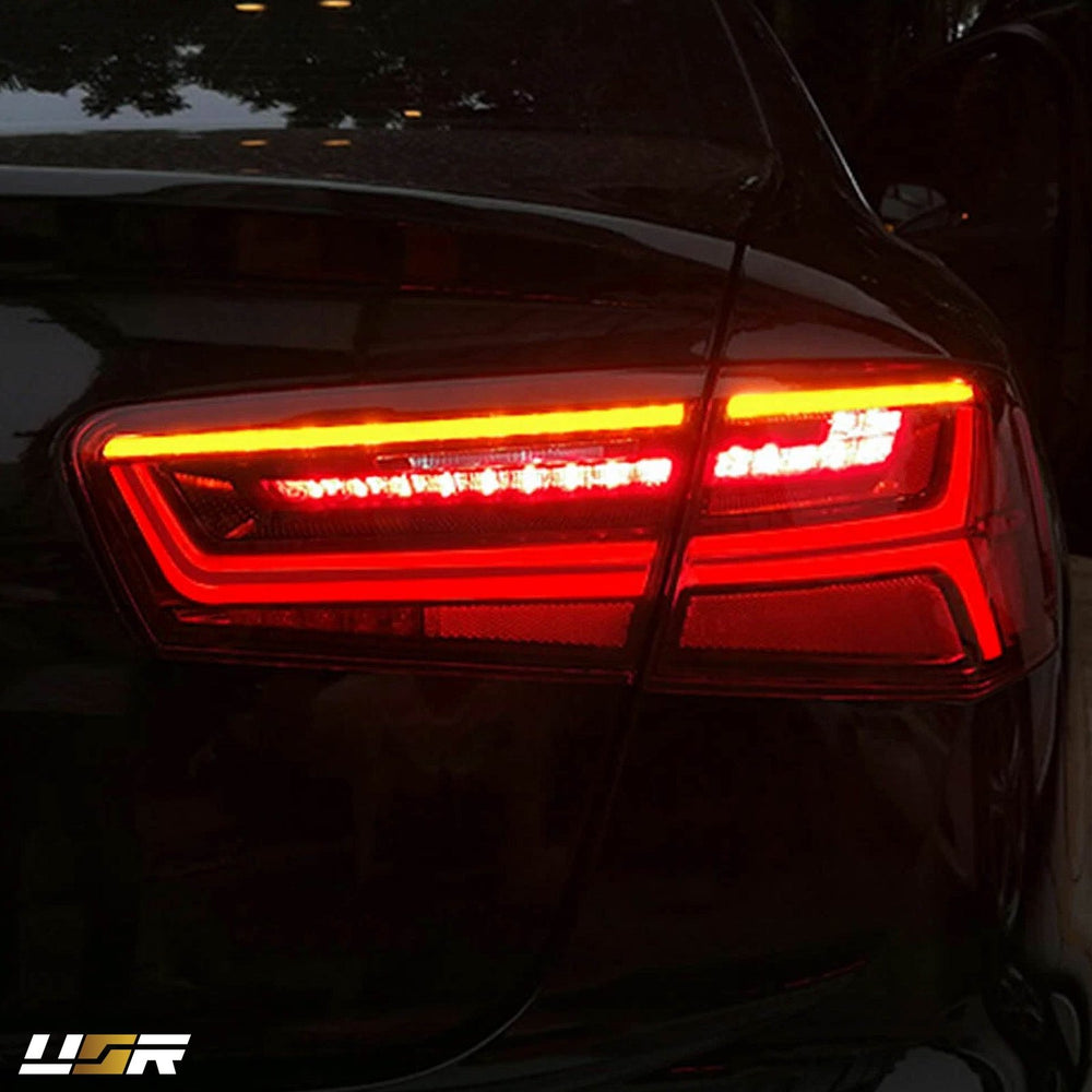 2012-2015 Audi A6/S6/C7 2016+ OEM Facelift Style Light Bar Sequential LED Signal Red/Clear or Black/Clear or Black/Smoke Rear Full LED Tail Light