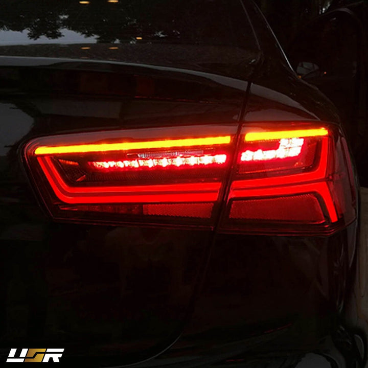 2012-2015 Audi A6/S6/C7 2016+ OEM Facelift Style Light Bar Sequential LED Signal Red/Clear or Black/Clear or Black/Smoke Rear Full LED Tail Light