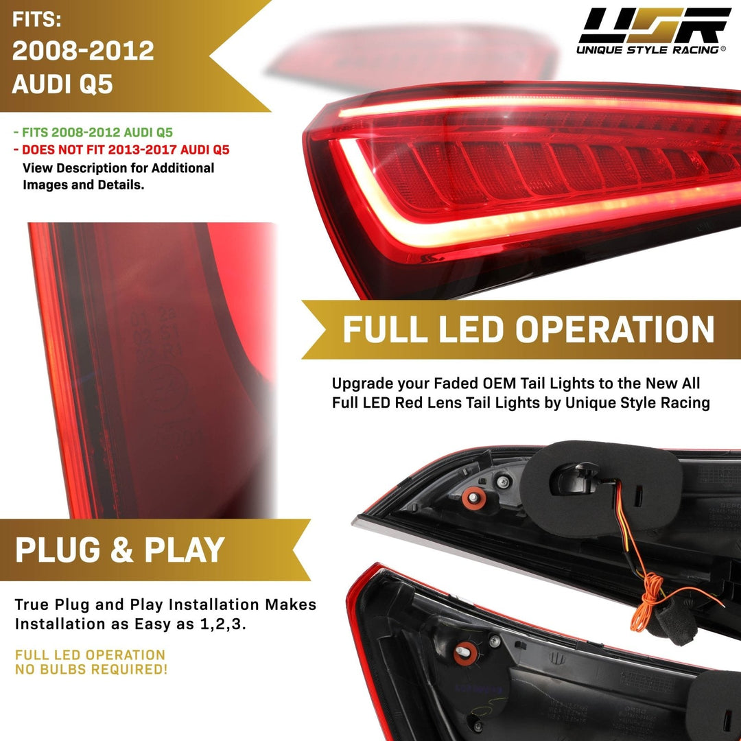 2008 - 2012 Audi SQ5 USA Facelift Style Red Lens FULL LED Upgrade Tail Lights