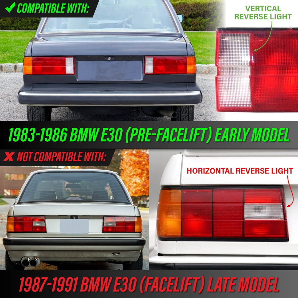 1983 - 1986 BMW E30 Pre Facelift Euro Frosted All Clear Lens Tail Lights