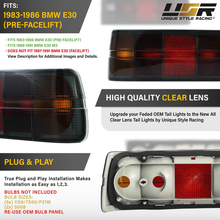 1983 - 1986 BMW E30 Pre Facelift Smoke / Amber Lens Tail Light