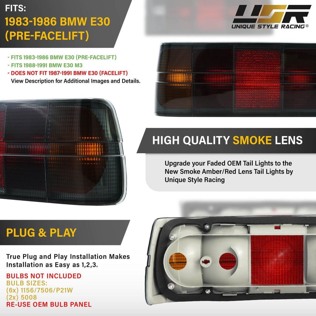 1983-1986 BMW E30 Pre Facelift Smoke / Amber Lens Tail Light