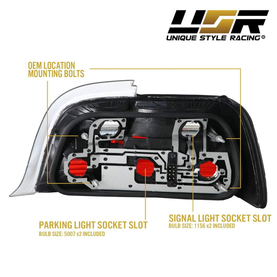 1992 - 1999 BMW E36 3 Series 2D Coupe / Cabrio M3 Euro Smoke Grey Clear Tail Lights