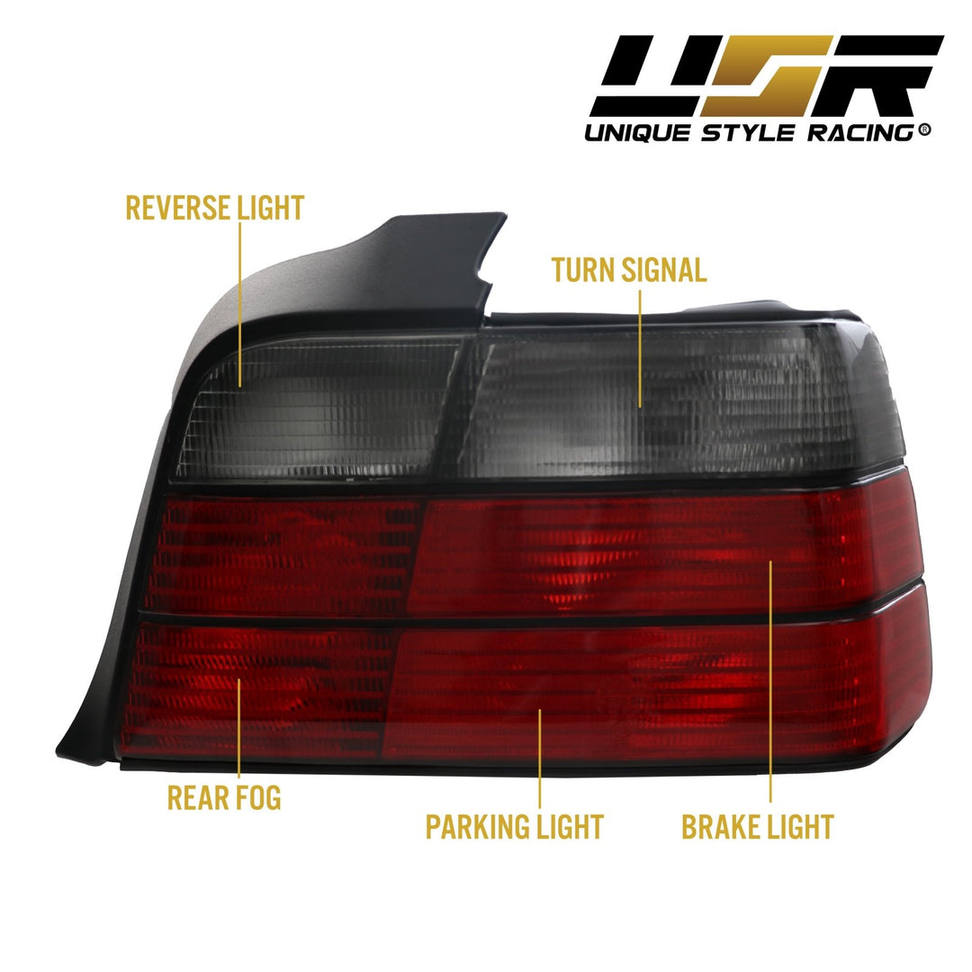 1992-1998 BMW E36 3 Series 4D Sedan Euro OEM Style Red/Clear or Red/Smoke or Full Smoke Rear Tail Light

#lens-color_red-smoke-lens