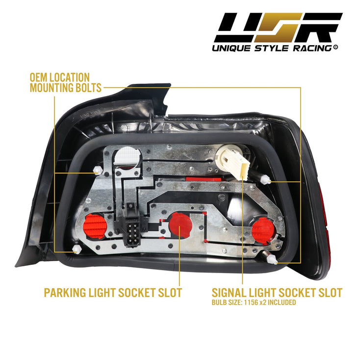 1992-1998 BMW E36 3 Series 4D Sedan Euro OEM Style Red/Clear or Red/Smoke or Full Smoke Rear Tail Light

#lens-color_red-smoke-lens