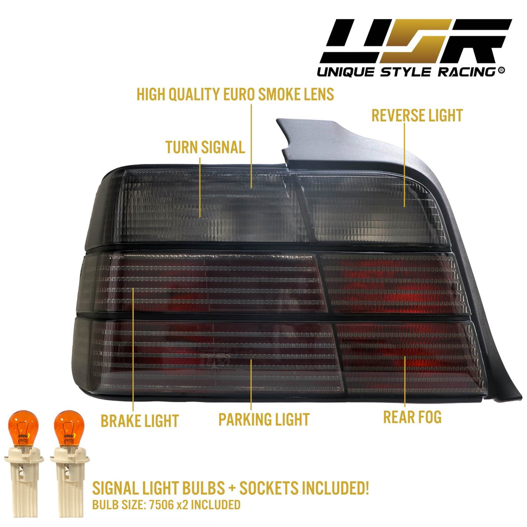 1992-1998 BMW E36 3 Series 4D Sedan Euro OEM Style Red/Clear or Red/Smoke or Full Smoke Rear Tail Light

#lens-color_all-smoke-lens