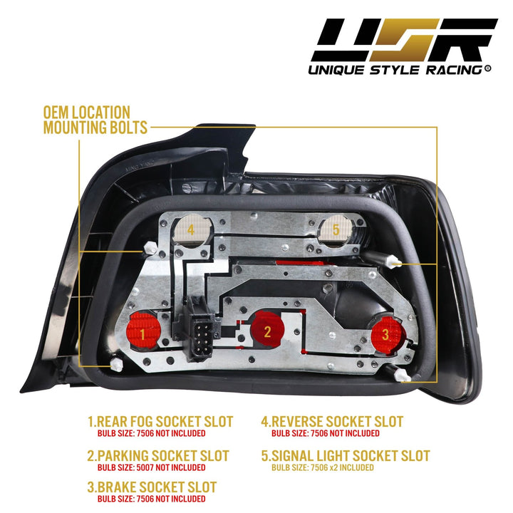 1992-1998 BMW E36 3 Series 4D Sedan Euro OEM Style Red/Clear or Red/Smoke or Full Smoke Rear Tail Light

#lens-color_all-smoke-lens