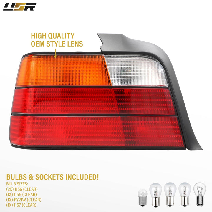 1992 1993 1994 1995 1996 1997 1998 BMW E36 E 36 3 Series M3 M 3 4D 4 D Door Sedan Red Amber Lens AM After Market Aftermarket Original Replacement Tail Lights

#fit-type_driver-left