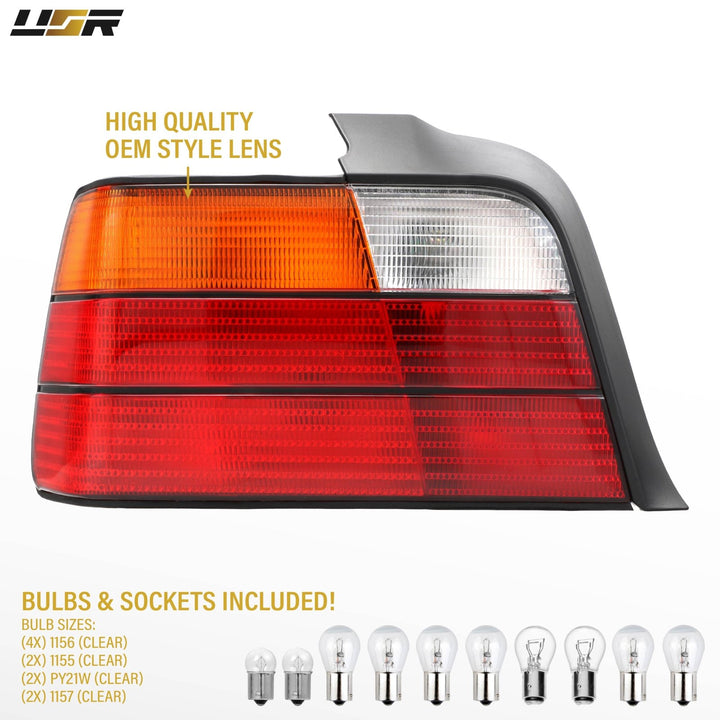 1992 1993 1994 1995 1996 1997 1998 BMW E36 E 36 3 Series M3 M 3 4D 4 D Door Sedan Red Amber Lens AM After Market Aftermarket Original Replacement Tail Lights

#fit-type_set