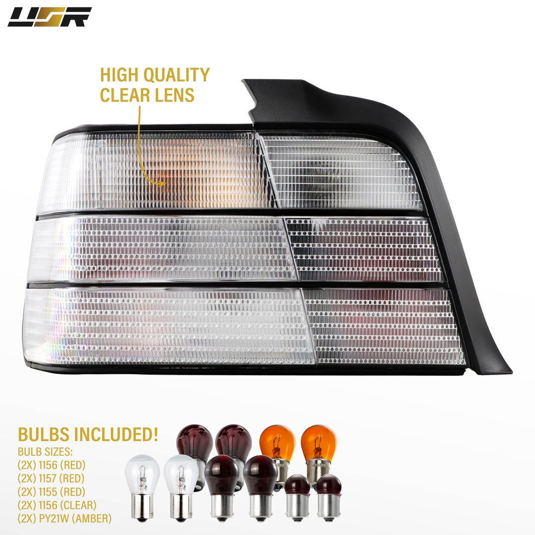 1992-1998 BMW E36 3 Series & M3 4D Sedan All Clear Frosted Lens Tail Lights