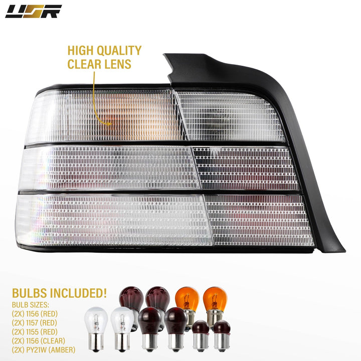 1992-1998 BMW E36 3 Series & M3 4D Sedan All Clear Frosted Lens Tail Lights