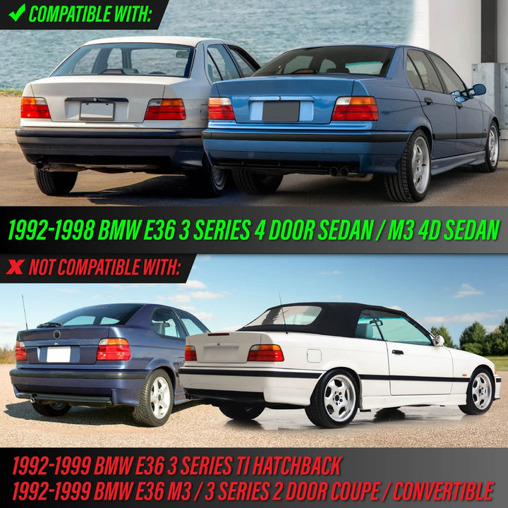1992 - 1998 BMW E36 3 Series & M3 4D Sedan Red / Clear Lens Tail Lights