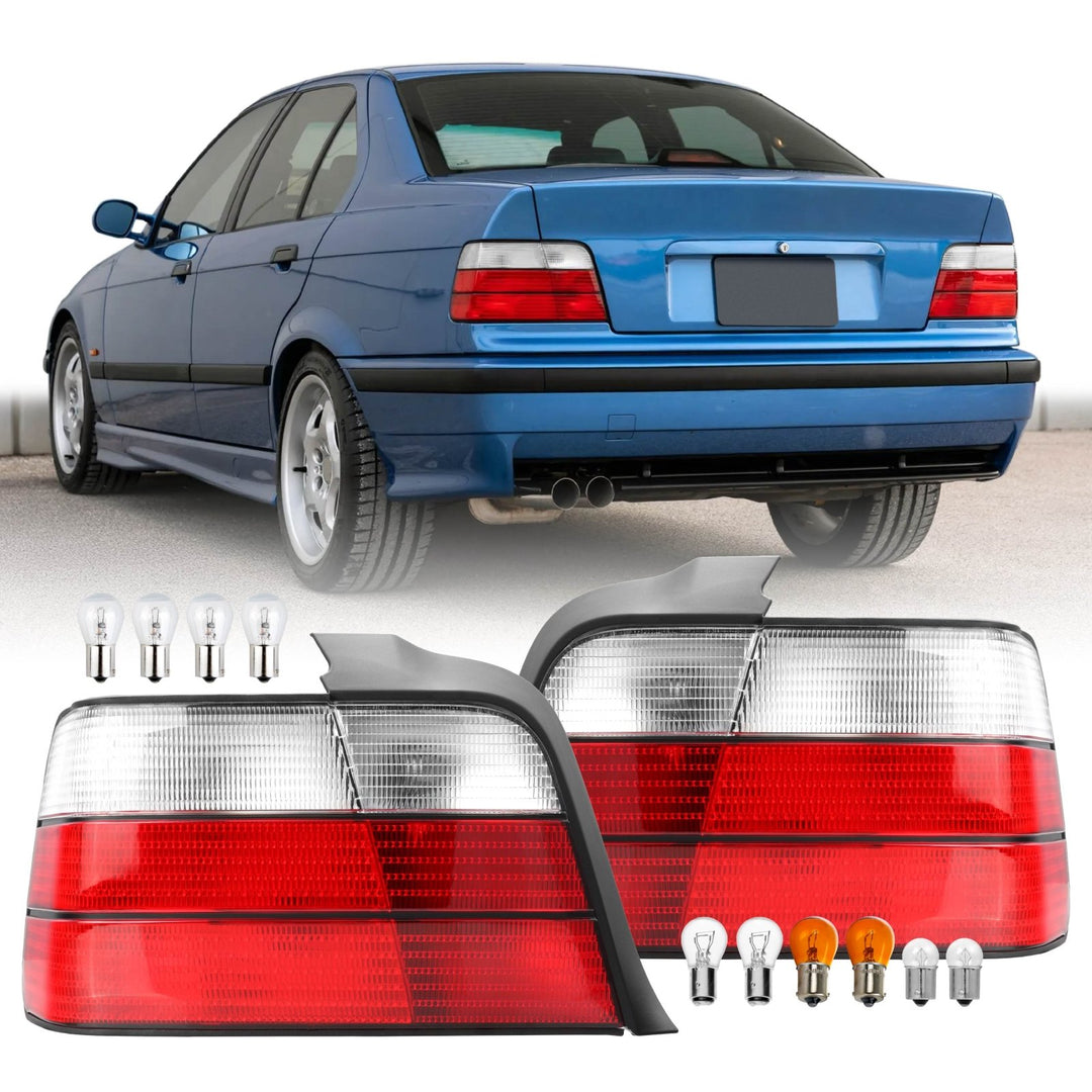 1992 - 1998 BMW E36 3 Series & M3 4D Sedan Red / Clear Lens Tail Lights