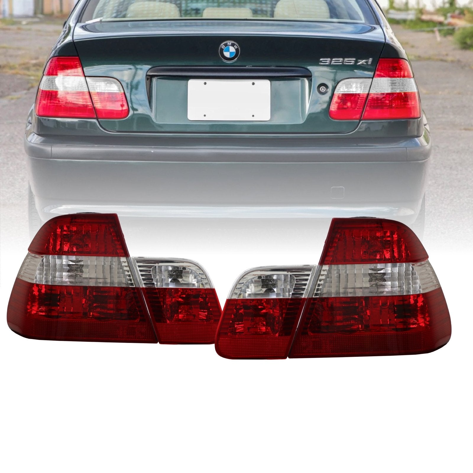 2002-2005 BMW 3 Series E46 4D Euro OEM Style Red/Clear or Red/Smoke ...