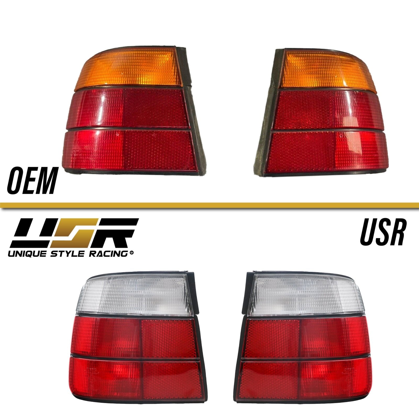 1989-1996 BMW E34 5 Series 4D Sedan Red/Clear Tail Light – Unique