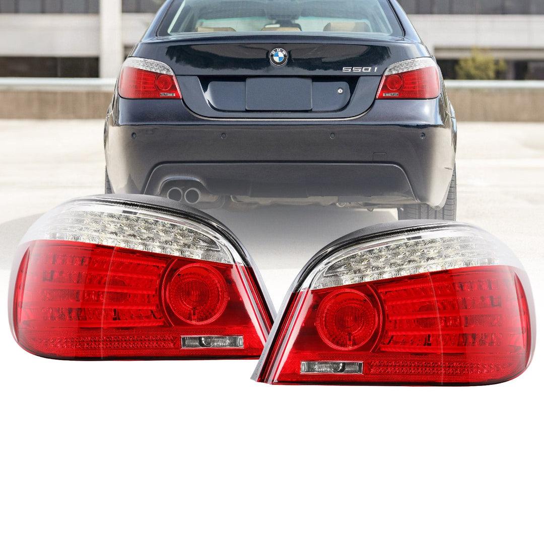 2004-2010 BMW E60 5 Series 4D Sedan OE Facelift Style Red/Clear LED Tail Lights