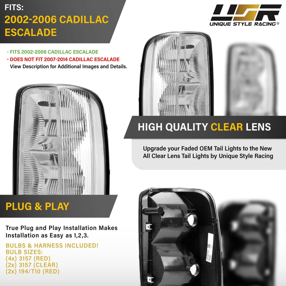2002 - 2006 Cadillac Escalade All Clear Lens Tail Lights
