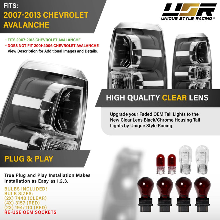 2007 - 2013 Chevrolet Chevy Avalanche EG All Clear Lens Tail Lights