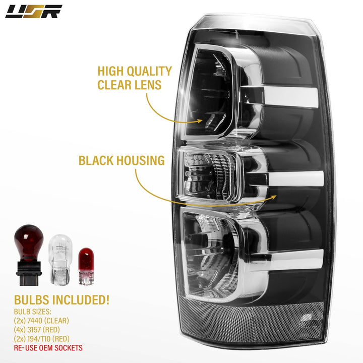 2007 - 2013 Chevrolet Chevy Avalanche EG All Clear Lens Tail Lights