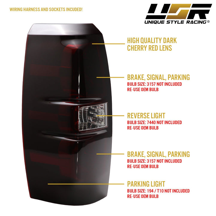 2007-2013 Chevrolet Chevy Avalanche Dark Red Smoke Lens Tail Lights