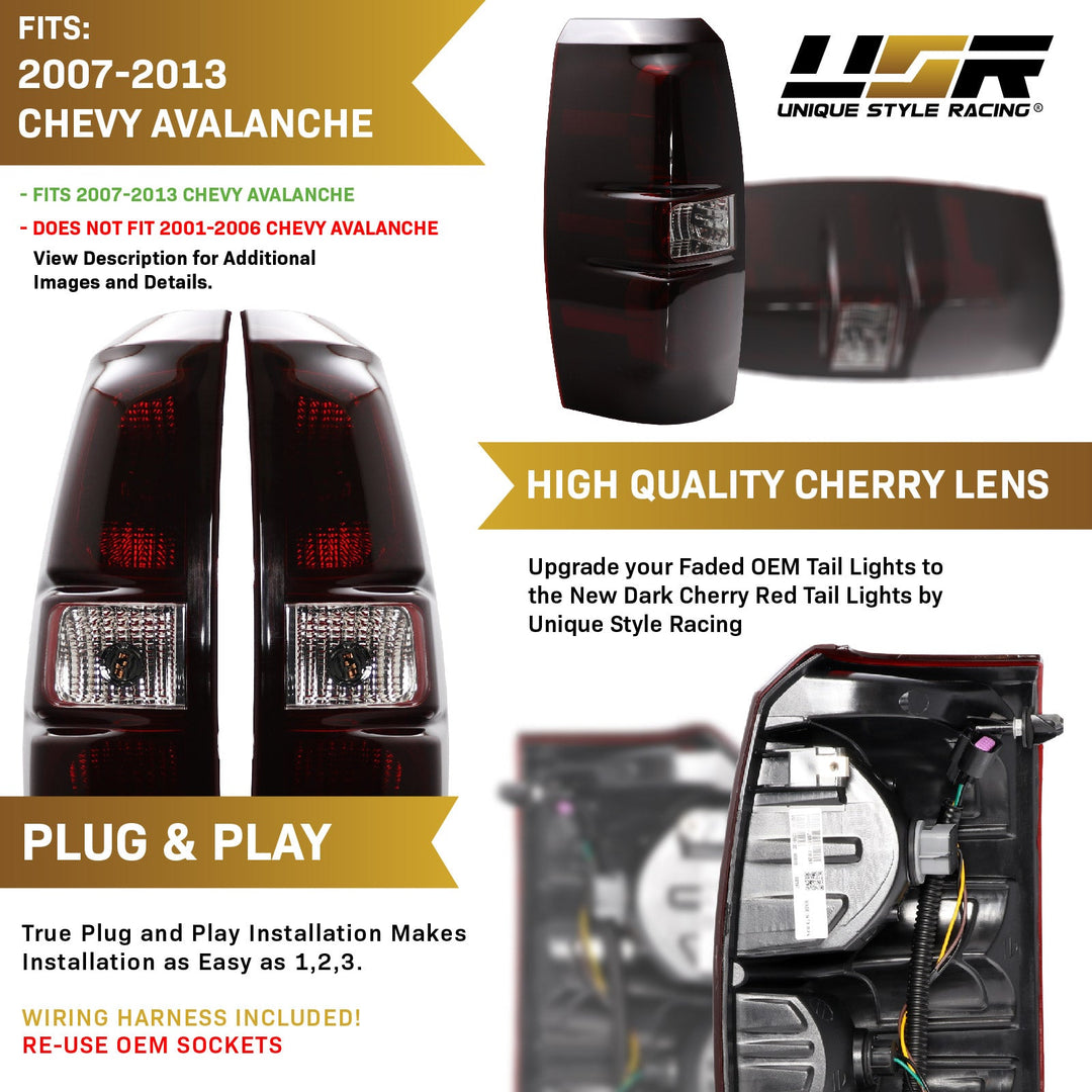 2007-2013 Chevrolet Chevy Avalanche Dark Red Smoke Lens Tail Lights