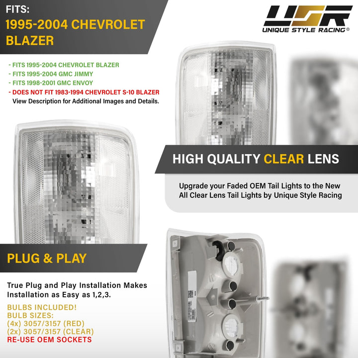 1995 - 2004 Chevrolet Chevy Blazer & GMC Jimmy, 1997 - 2001 Envoy EG All Clear Lens Tail Lights