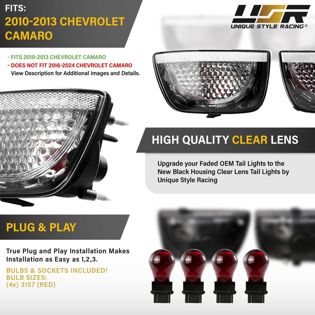 2010 - 2013 Chevrolet Chevy Camaro All Clear Lens 4PC Tail Lights