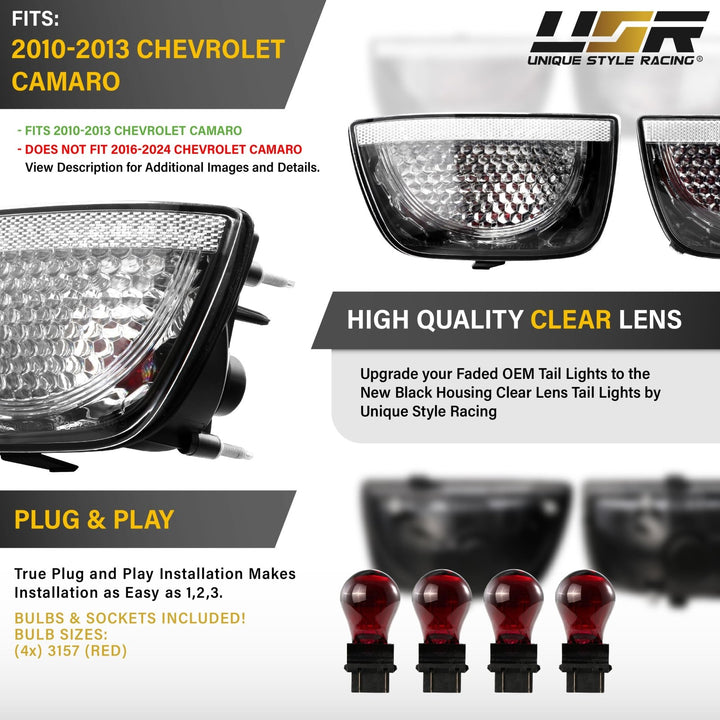 2010 - 2013 Chevrolet Chevy Camaro All Clear Lens 4PC Tail Lights
