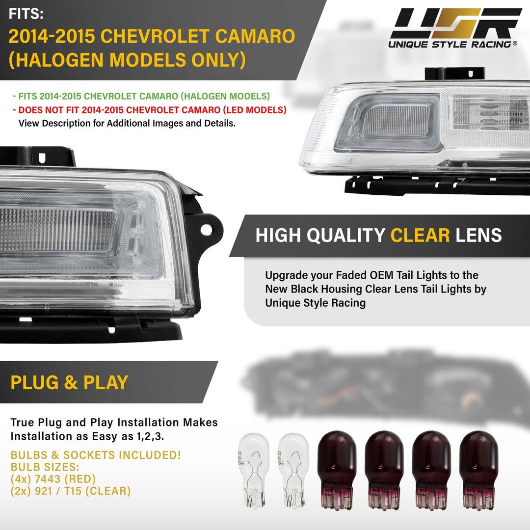 2014 - 2015 Chevrolet Chevy Camaro All Clear Lens Tail Lights