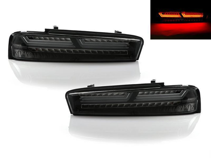 2016 - 2018 Chevy Camaro Black Housing Clear or Smoke Lens Amber Sequential Turn Signal FULL LED Tail Light