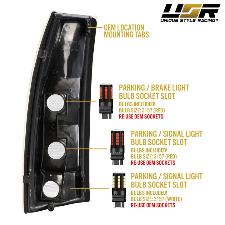 1988 - 2000 Chevy Chevrolet CK, Suburban, Blazer, Tahoe & GMC C/K, Suburban, Yukon & Cadillac Escalade Truck All Clear Lens Tail Lights