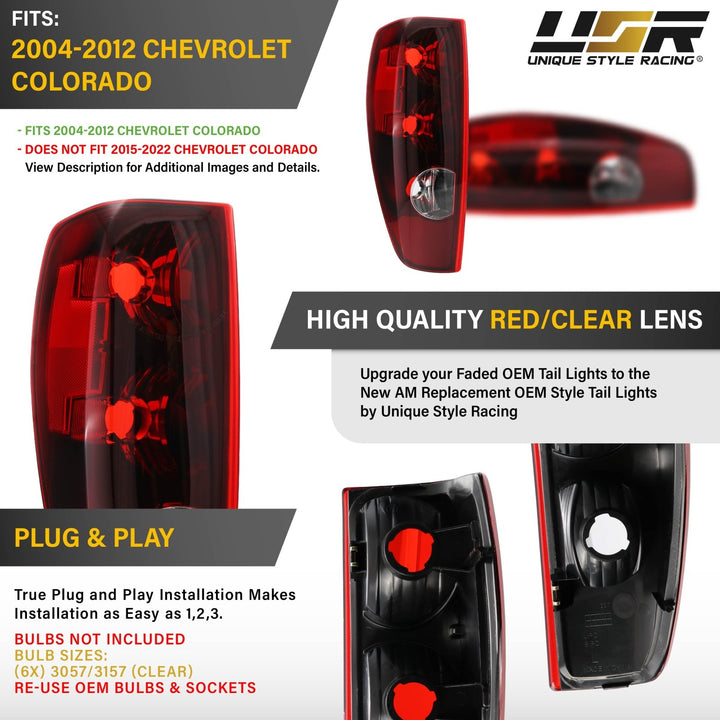 2004 - 2012 Chevrolet Chevy Colorado Direct Replacement Tail Lights