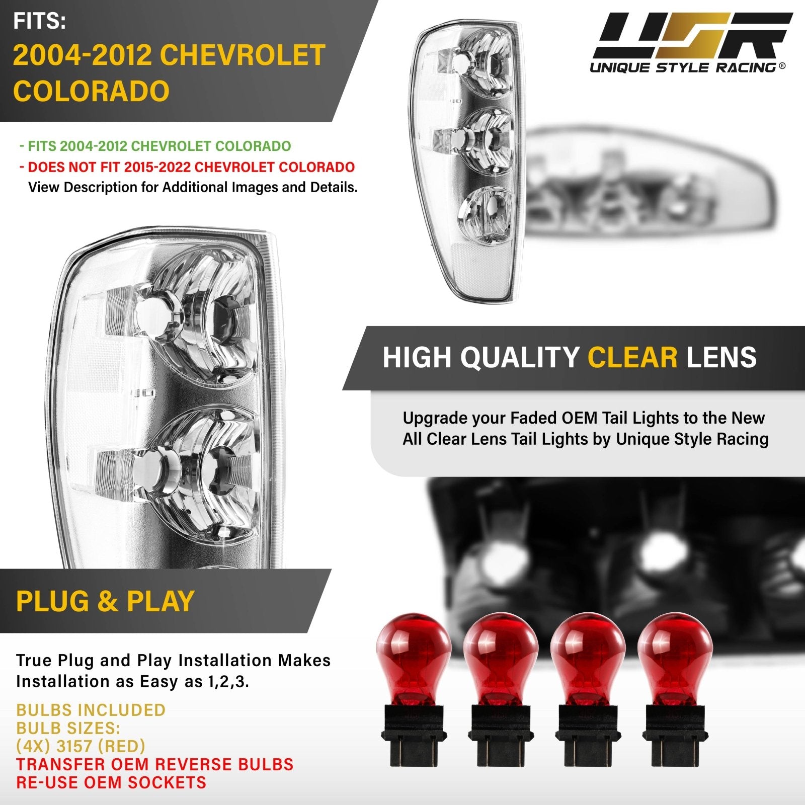 2004-2012 Chevrolet Chevy Colorado Pick Up All Clear Lens Tail
