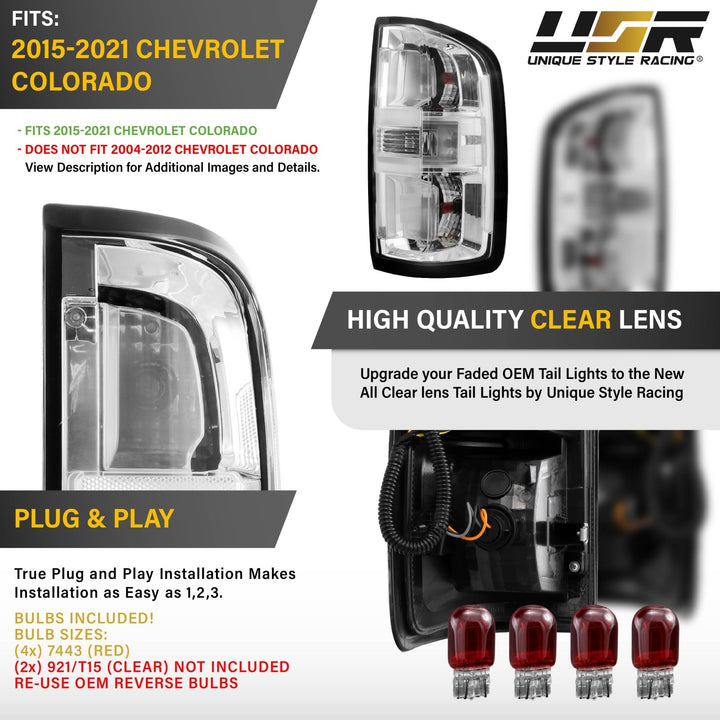 2015-2022 Chevy Chevrolet Colorado All Clear Lens Tail Lights