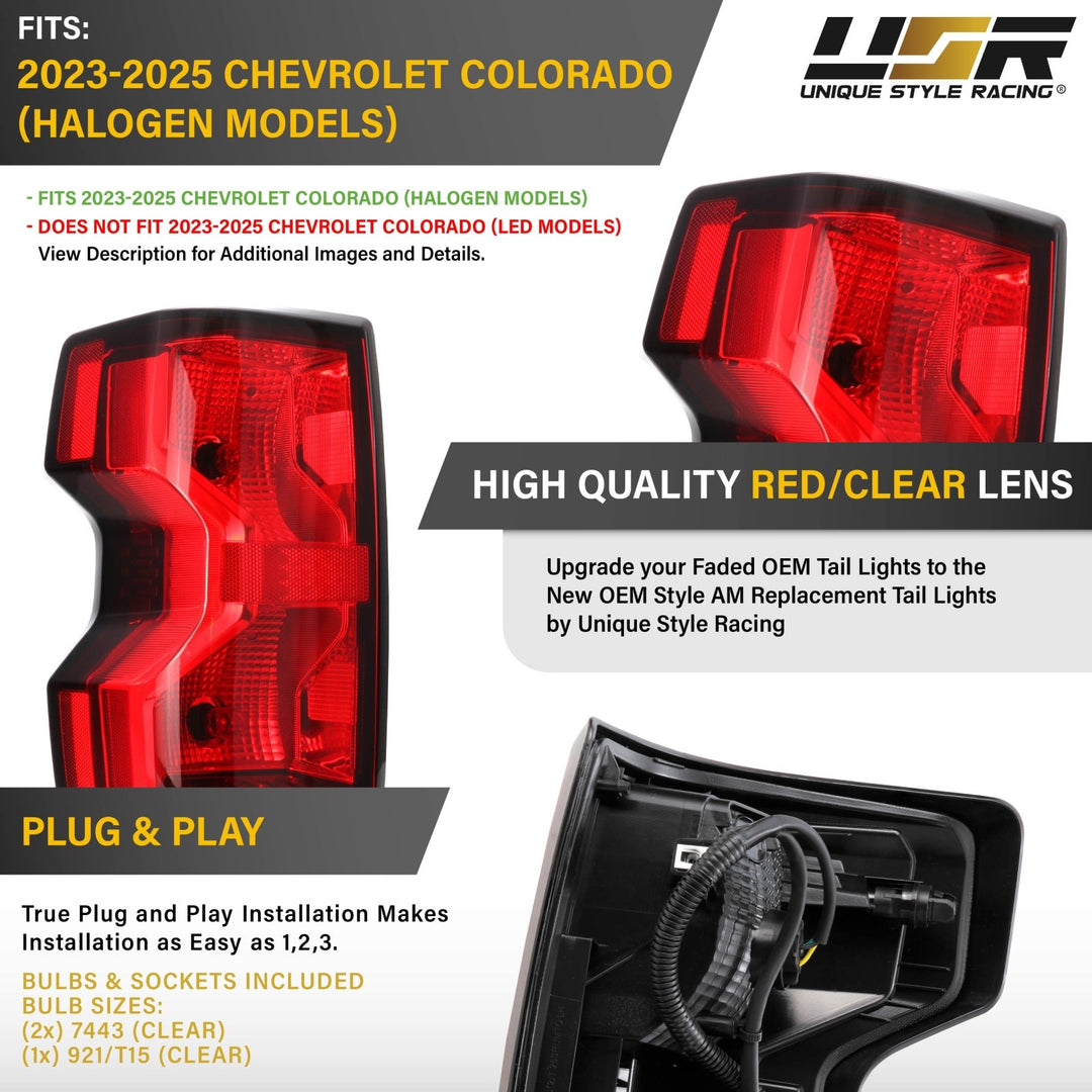 2023 - 2025 Chevy Chevrolet Colorado Halogen Models Driver Left or Passenger Right AM Replacement Tail Light