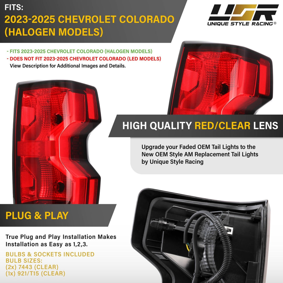 2023 - 2025 Chevy Chevrolet Colorado Halogen Models Driver Left or Passenger Right AM Replacement Tail Light
