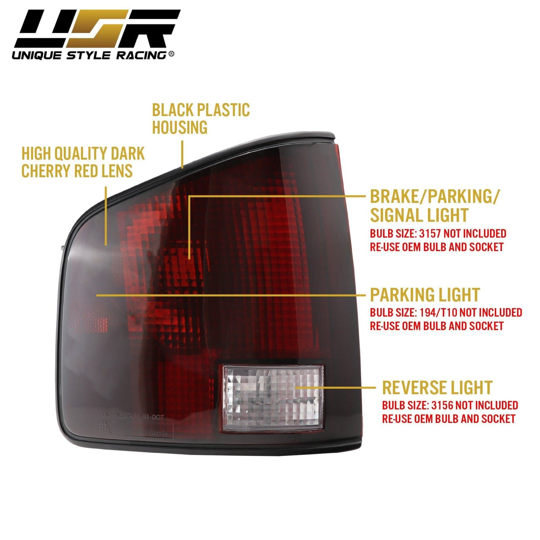 1994 - 2004 Chevrolet Chevy S - 10 Pick Up / GMC Sonoma & 1996 - 2000 Isuzu Hombre Dark Red Smoke Lens Tail Lights
