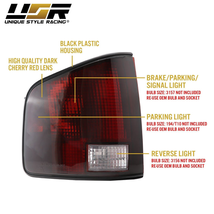 1994 - 2004 Chevrolet Chevy S - 10 Pick Up / GMC Sonoma & 1996 - 2000 Isuzu Hombre Dark Red Smoke Lens Tail Lights