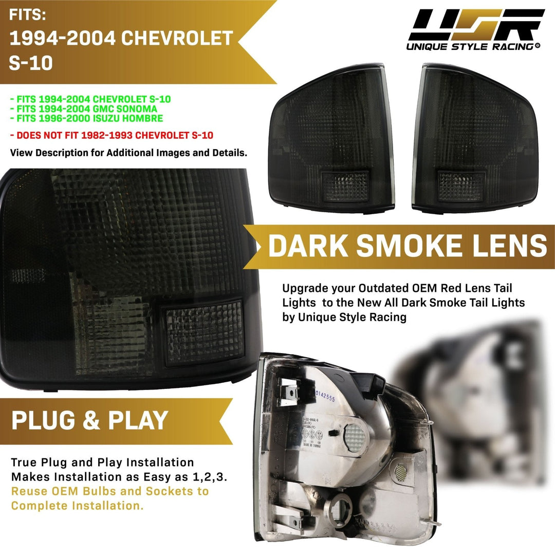 1994-2004 Chevy S10 GMC Sonoma Pickup Truck Black Tail Lights Lamps - Foto 10