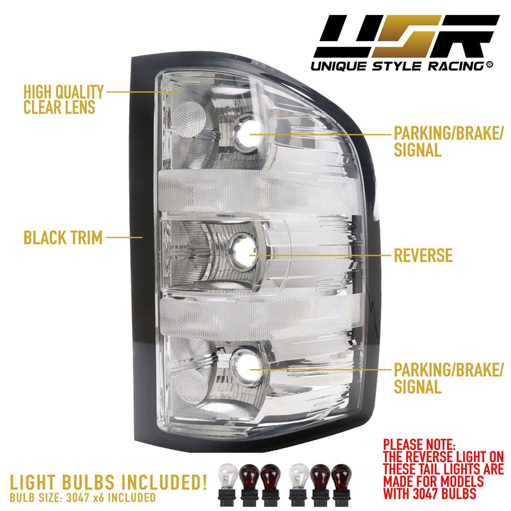 2007-2014 Chevy Silverado Pickup / 2007-2013 GMC Sierra Truck All Clear Lens Tail Lights