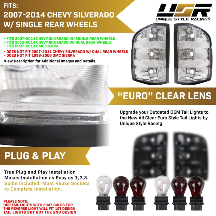2007-2014 Chevy Silverado Pickup / 2007-2013 GMC Sierra Truck All Clear Lens Tail Lights