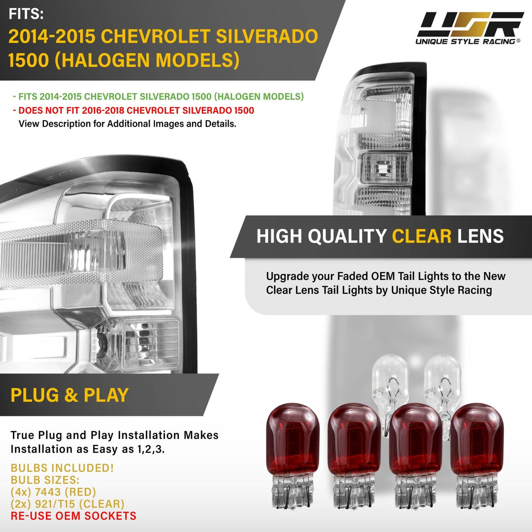 2014-2015 Chevrolet Silverado Halogen Models All Clear Lens Tail Lights
